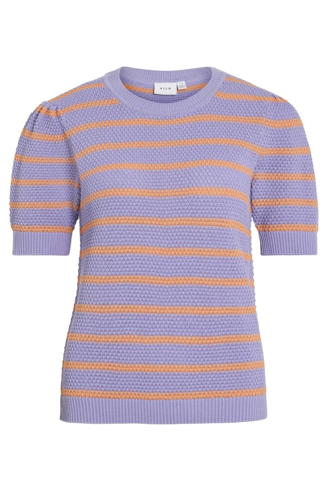 VIDALO O-NECK S/S STRIPE KNIT-NOOS 14106601 VIOLET TULIP/CADMIUM OR